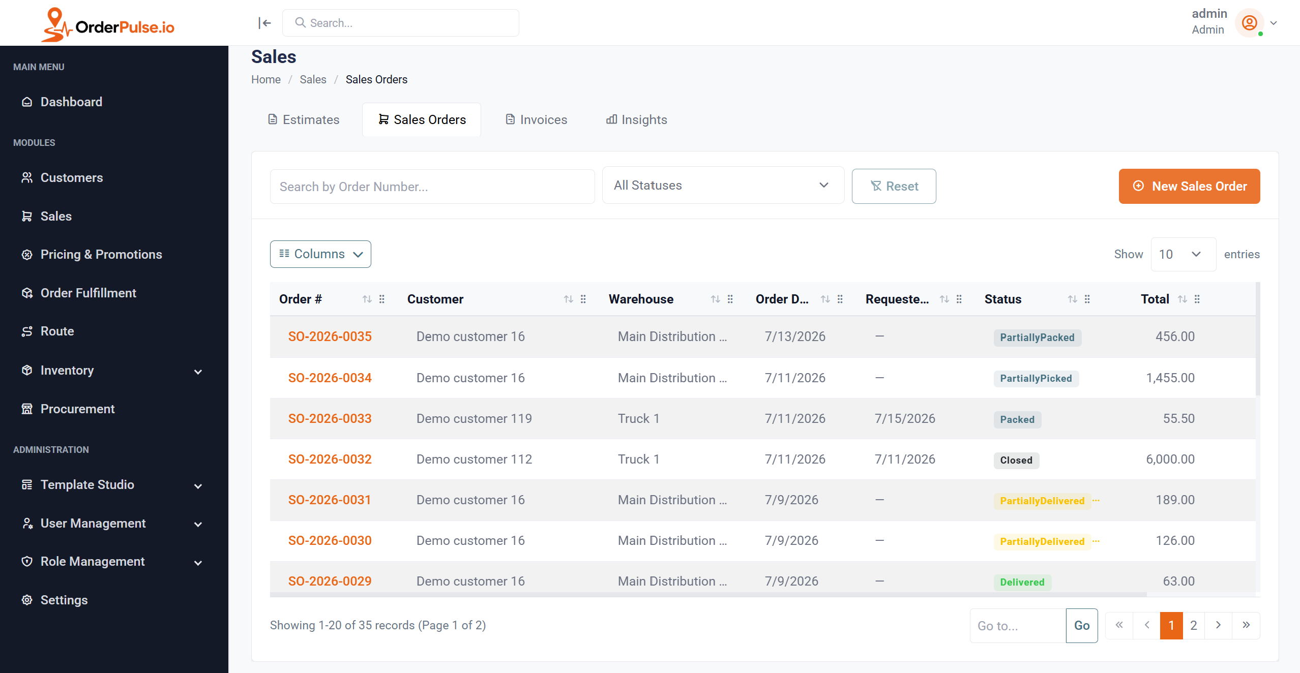 OrderPulse application — Sales